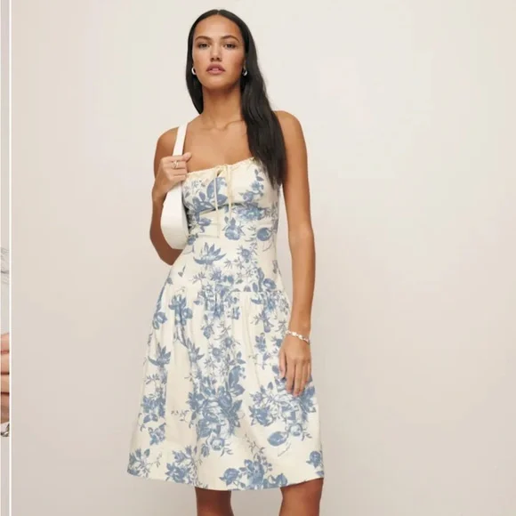 Reformation Analise White and Blue Floral Mini Dress - Picture 3 of 12